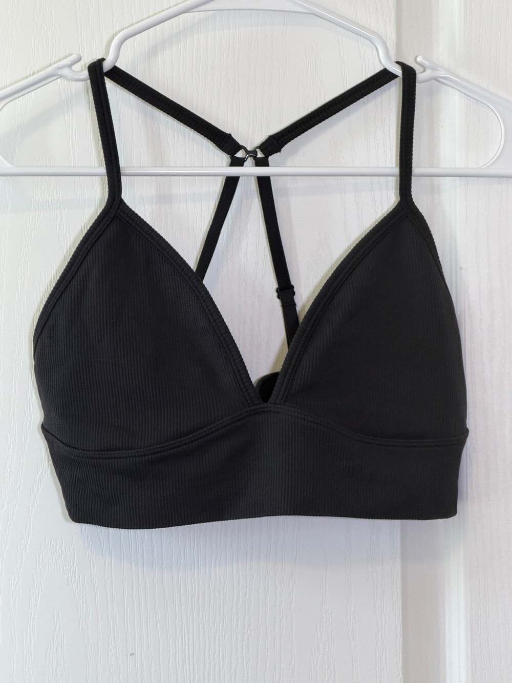 Athleta Ribbed V-Neck Sports Bra Bralette Black Women's Size L NWOT Crop Top